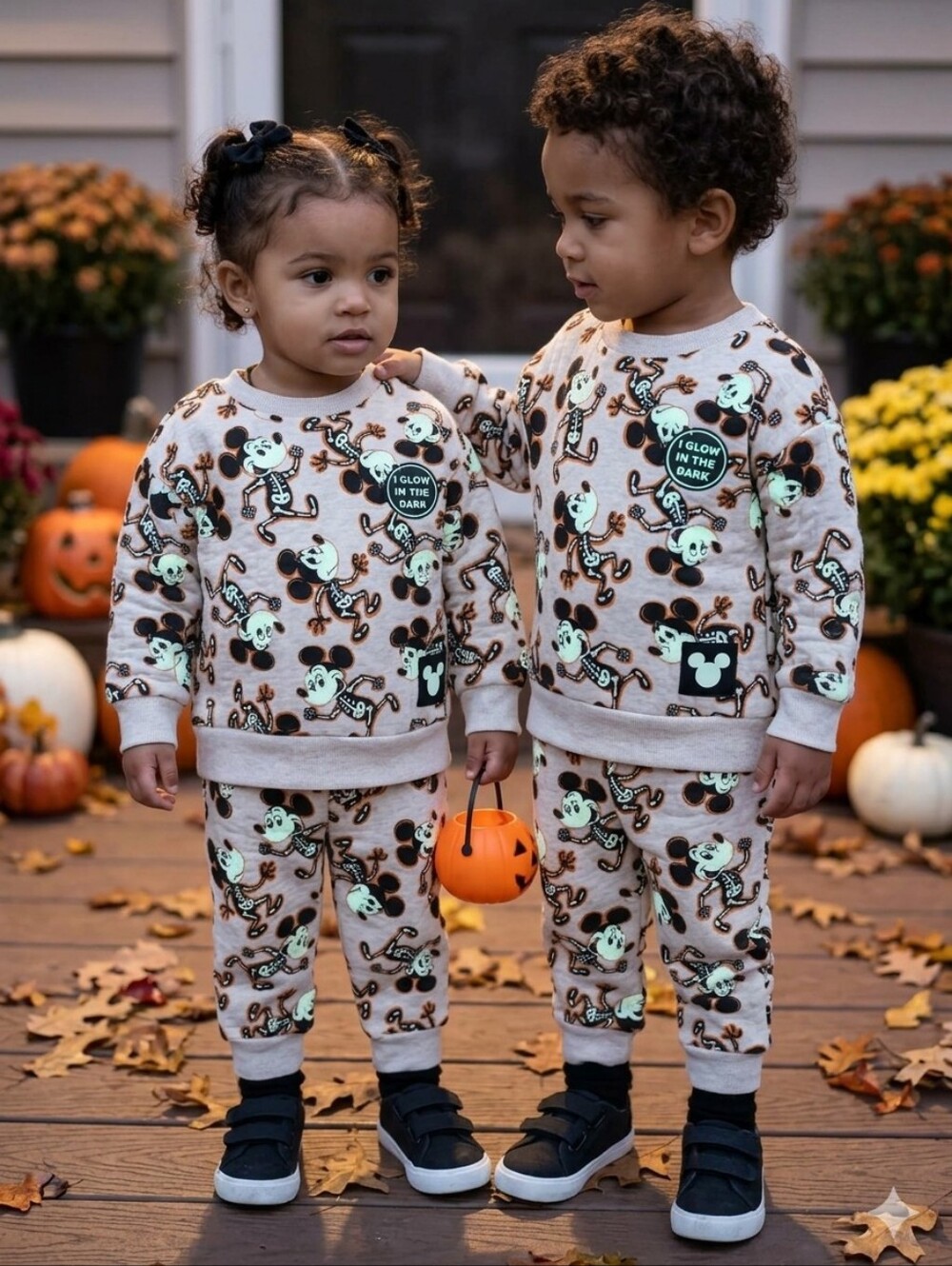 Disney Cream Glow-in-the-Dark Mickey Skeleton Kids Jogger Set Size 2T New
